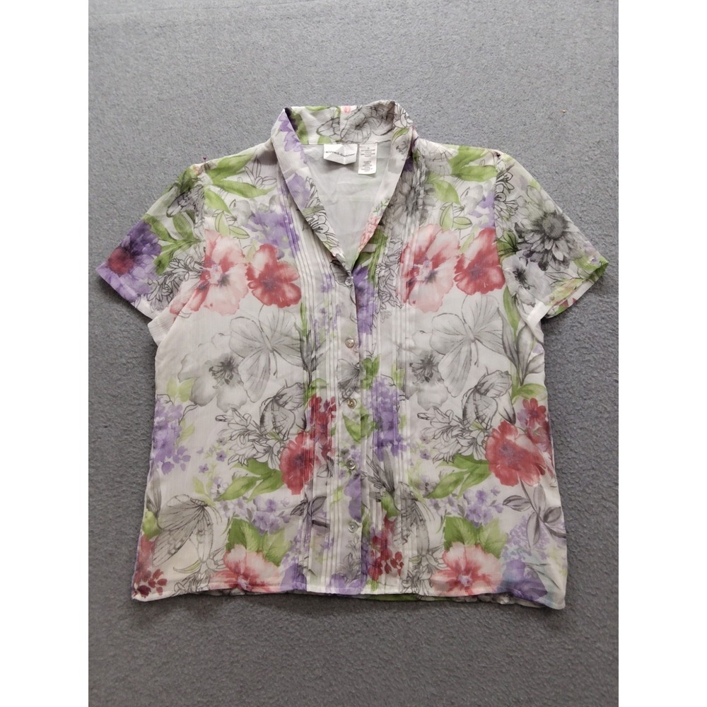 Alfred Dunner Women Tops 16 Multicolor‎ Floral Button Front Short Sleeve Casual